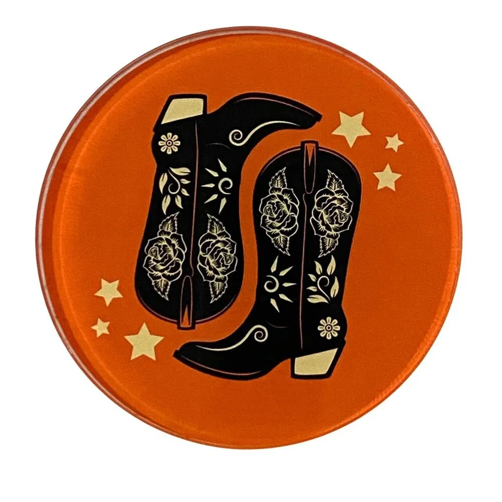 Western Cowboy Boot Coaster Set - Multicolor Round Drink Coasters